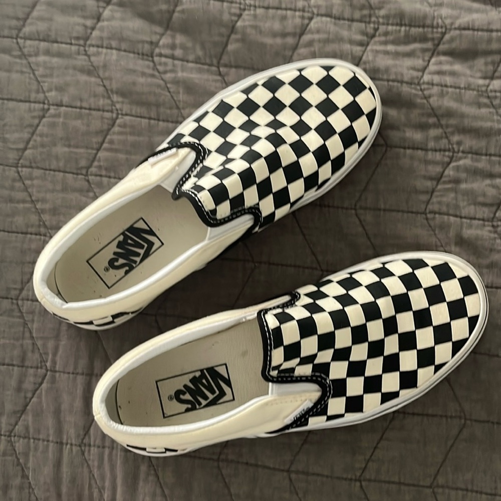 Checkered Vans slides